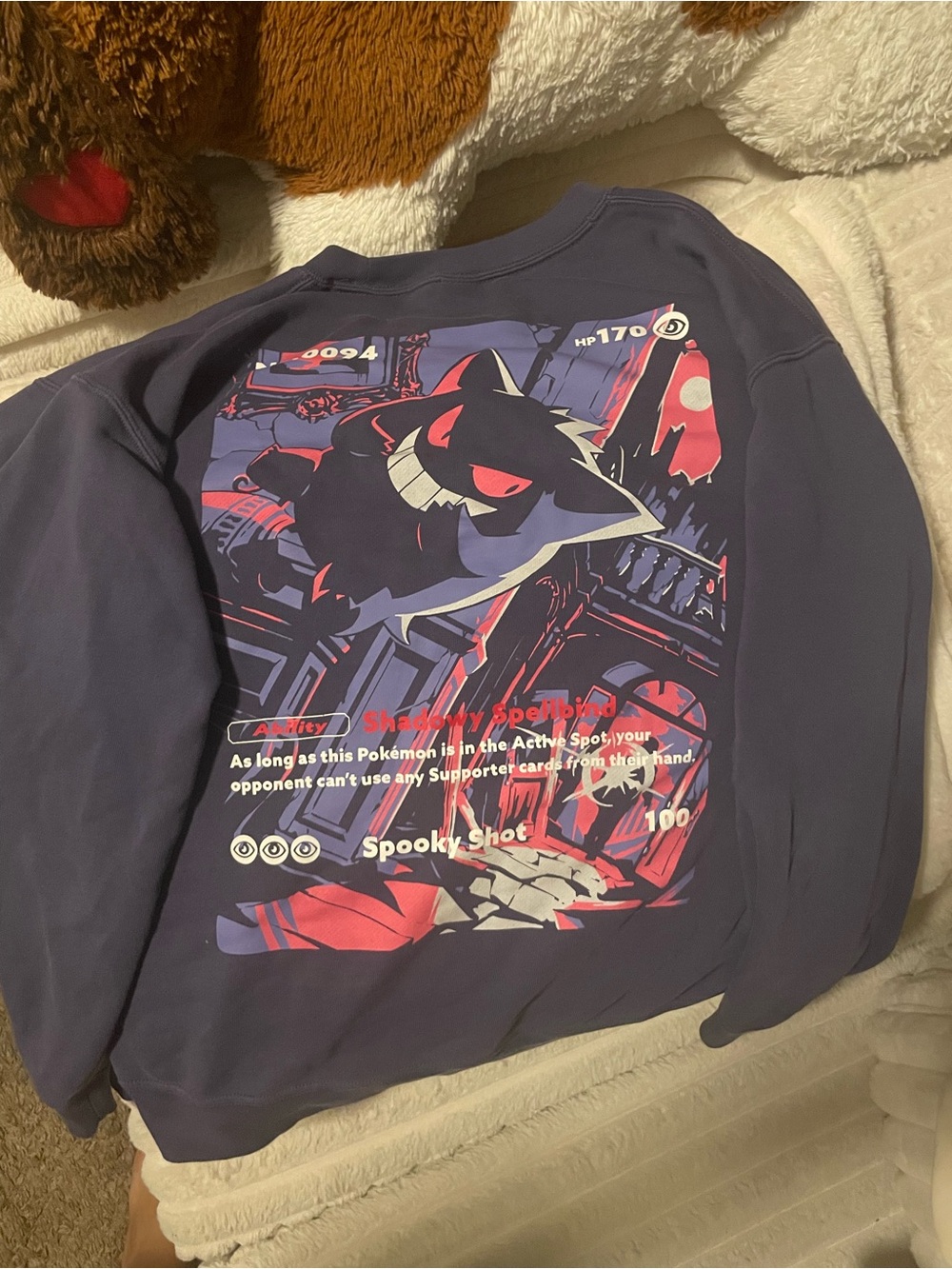 Men's Navy Graphic Crewneck Sweatshirt - Gengar Pokémon Artwork